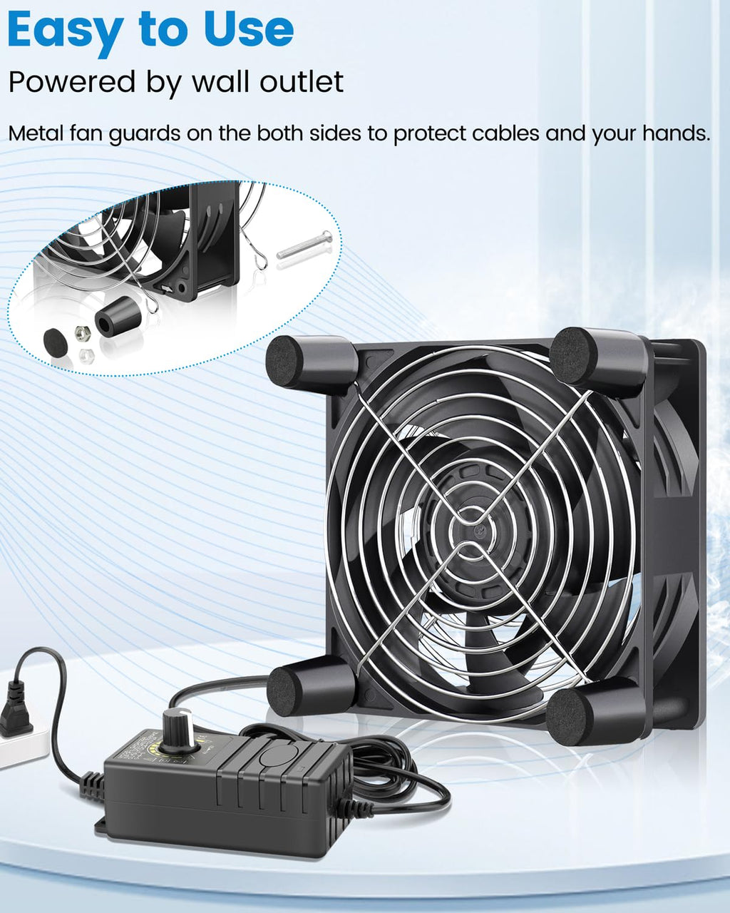 G‌DSTIME 120mm x 38mm Computer Fan with Variable Speed Controller, Powerful Airflow High Static Pressure 110V 220V AC Powered for Biltong Box, Server Rack, Solder Fume Extractor Cooling Ventilation