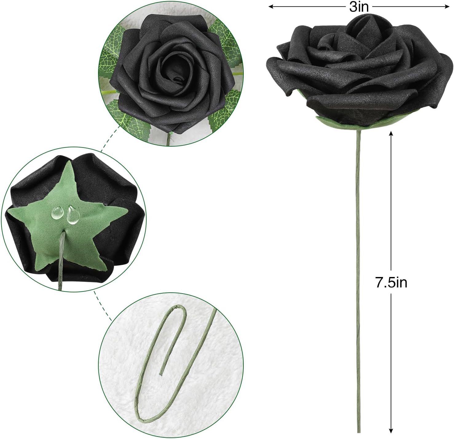 AmyHomie Artificial Flowers Black Rose 25pcs Real Looking Fake Roses w/Stem for DIY Wedding Bouquets Centerpieces Arrangements Party Baby Shower Valentines Day Christmas Tree Decorations