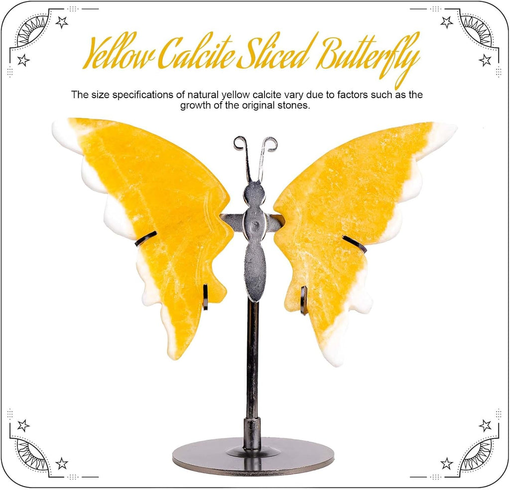 Crystal Butterfly Ornament, Amethyst Agate Wings, Home Office Tabletop Decor (Yellow Calcite)