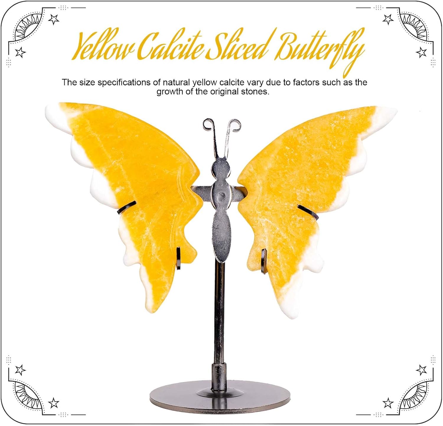 Crystal Butterfly Ornament, Amethyst Agate Wings, Home Office Tabletop Decor (Yellow Calcite)