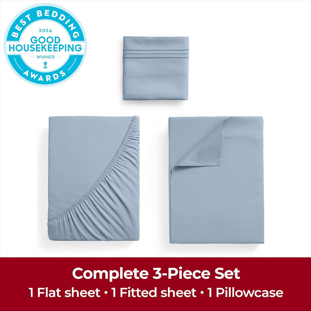Mellanni Twin Sheets Set - 3 PC Iconic Collection Bedding - Hotel Luxury, Extra Soft, Cooling Bed Sheets - Wrinkle, Fade, Stain Resistant (Twin, Blue Hydrangea)
