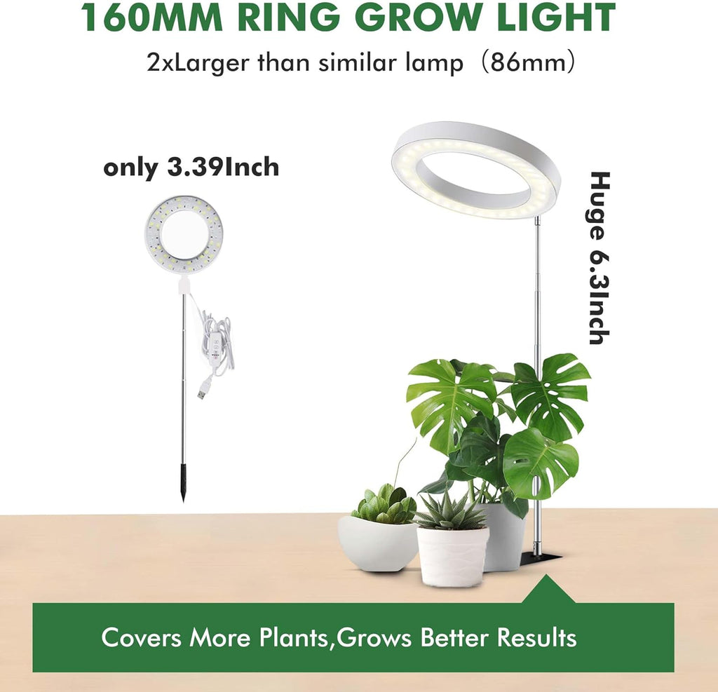 IMVSINCERE Plant Grow Light 72 LEDs Full Spectrum Grow Lights for Indoor Plants,Height Adjustable Small Halo Grow Light with Base,3 Optional Spectrums, Auto Timer 3/9/12H, 10 Brightness, 160MM 5V