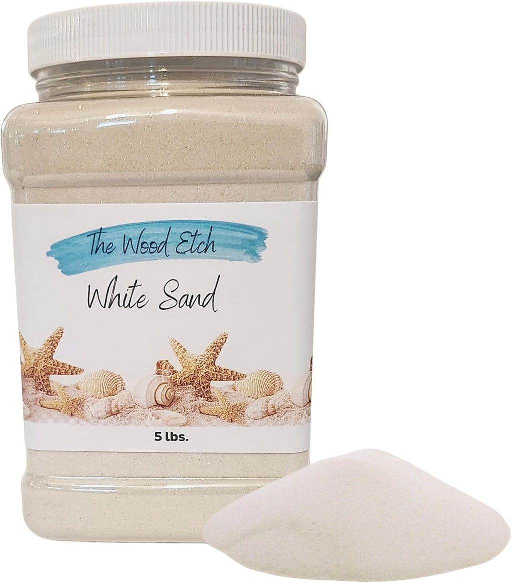 The Wood Etch 5 lb Natural White Sand for Sandbox, Sand Art, Home Decor, Sensory Bin, Aquarium & More, Odorless, Non-Toxic, Safe for Kids & Pets, Versatile, and Clump-Free for Easy Handling