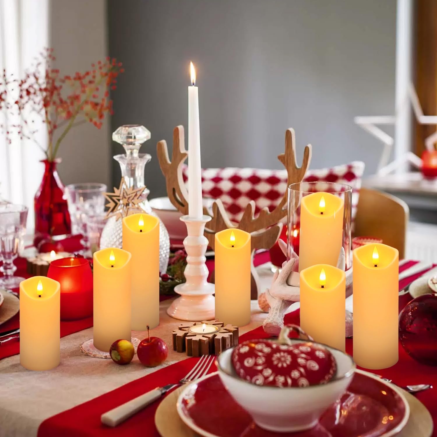 24 Pack Christmas Decoration Flickering Flameless Candles, Battery Operated Candles,LED Candles for Home Decor,Wedding,Halloween,Birthday,Valentine'sDay (D2.2 xH 5" 6" 7" Ivory)