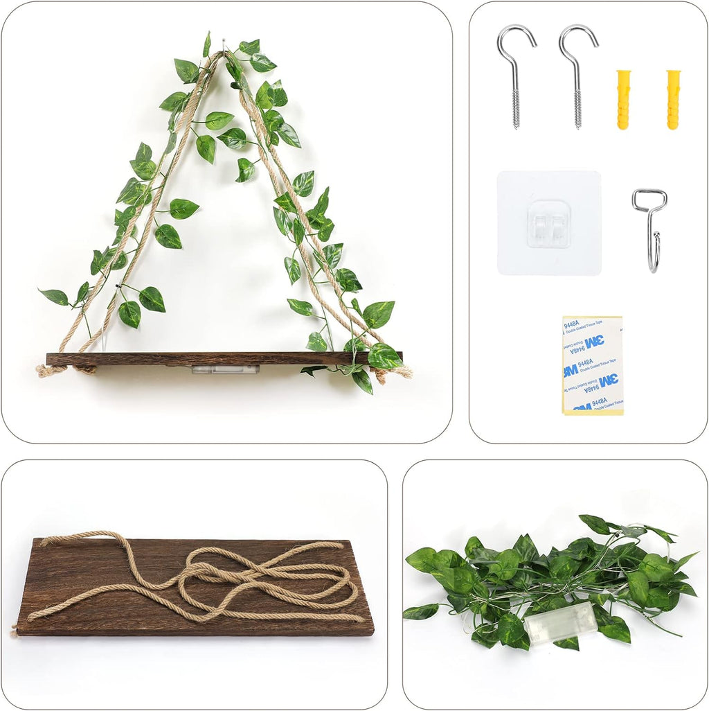 Shelf for Wall,Floating Shelves,Floating Shelves for Wall No Drilling,Adhesive Shelves,Command Strip Shelf,Room Decor Aesthetic,Fake Books Decor,Christma Decorations,2-Piece Set(Green Leaf)