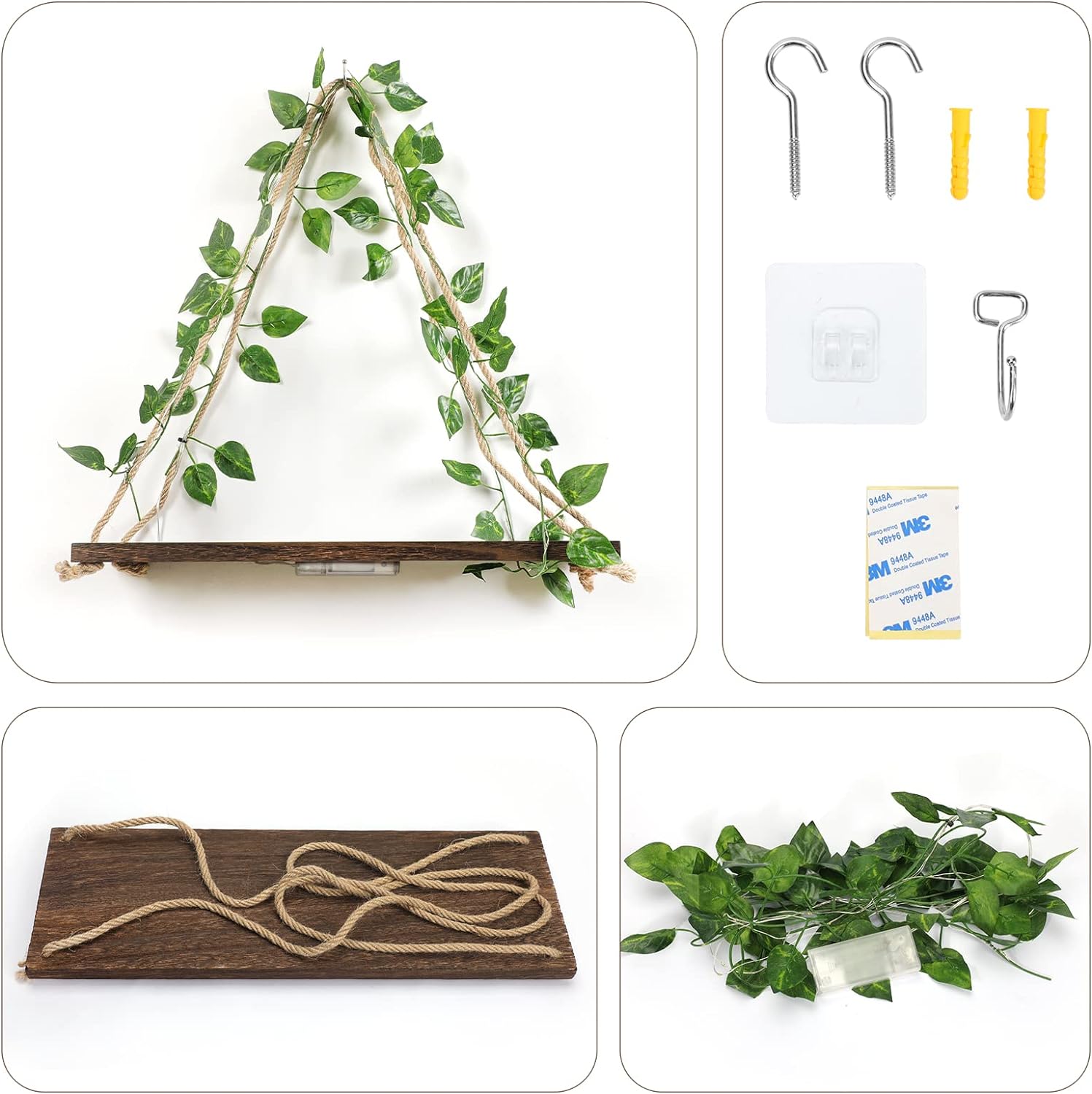 Shelf for Wall,Floating Shelves,Floating Shelves for Wall No Drilling,Adhesive Shelves,Command Strip Shelf,Room Decor Aesthetic,Fake Books Decor,Christma Decorations,2-Piece Set(Green Leaf)