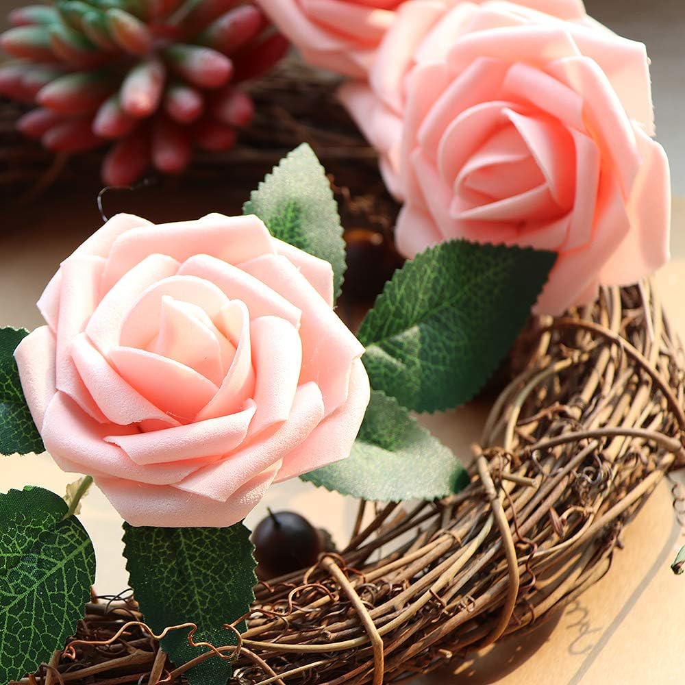 AmyHomie Artificial Flower 50pcs Real Looking Fake Roses w/Stem for DIY Wedding Bouquets Centerpieces Arrangements Party Baby Shower Valentines Day Christmas Tree Decorations