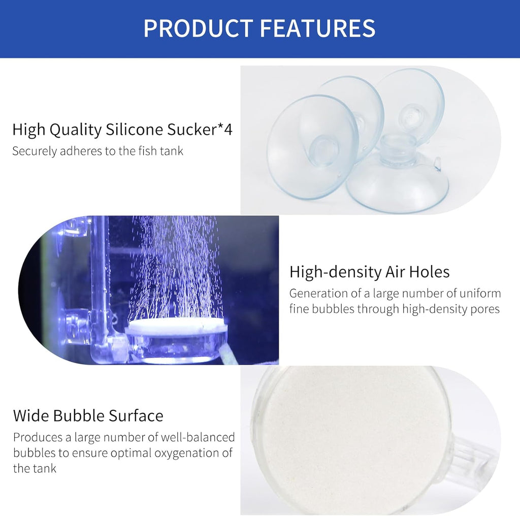 Aquarium Air Stone,0.98 Inch Fish Tank Nano Bubble Stone Kit with Check valve and Control Valve Quiet Extremely High Dissolved Oxygen Diffuser Makes Extremely Tiny Bubbles for Betta Fish,shrimp