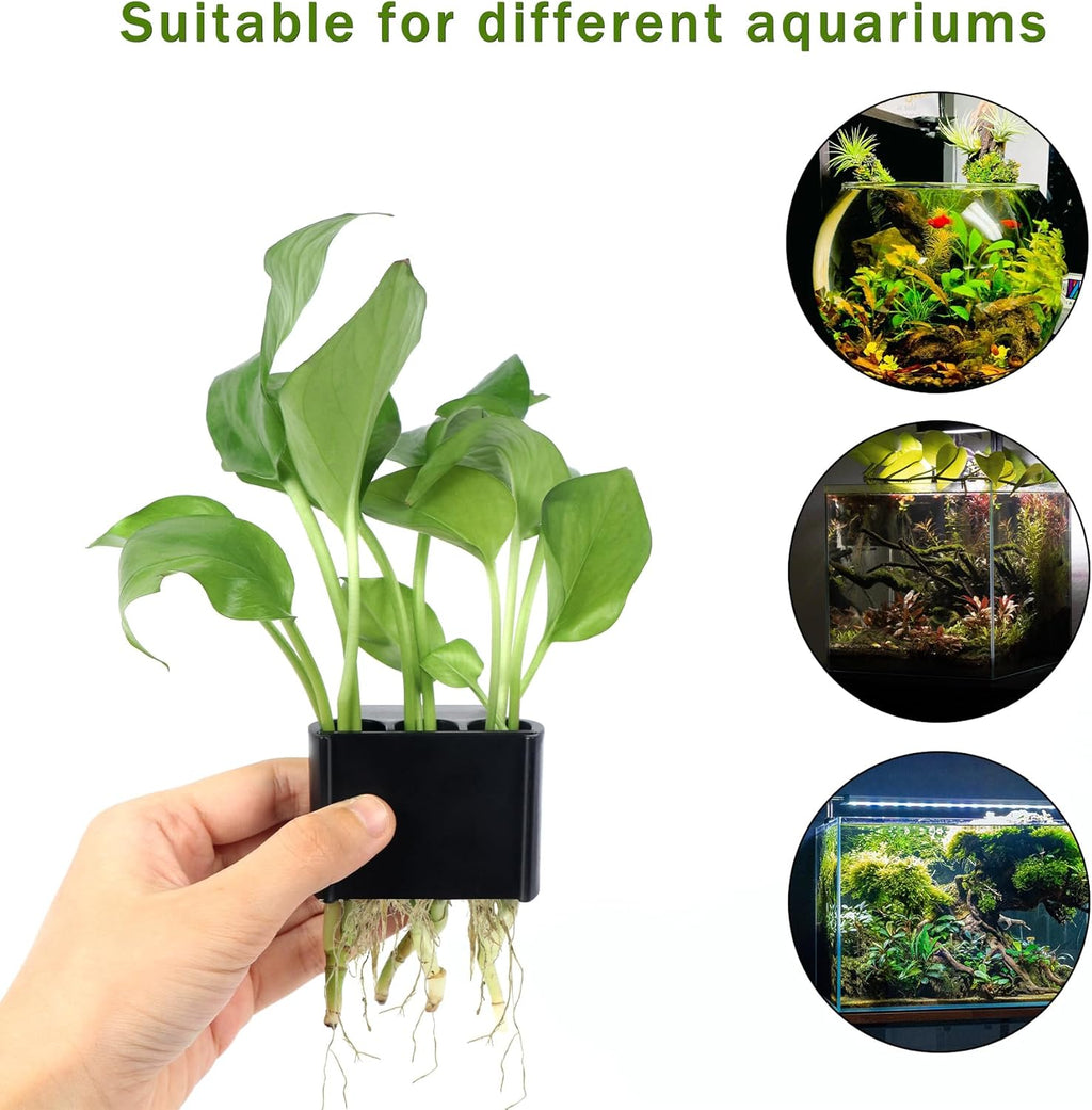 3 Holes Upgraded Aquatic Plant Cup Aquarium Plant Holder for Tank,Aquascape Accessories Decorations- Black 2 Pcs