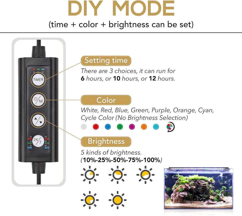 hygger 36W 24/7 Lighting Aquarium LED Light, Sunrise-Daylight-Moonlight Mode and DIY Mode, Adjustable Timer Adjustable Brightness Fish Tank Light with Extendable Bracket 7 Colors for Planted Tank
