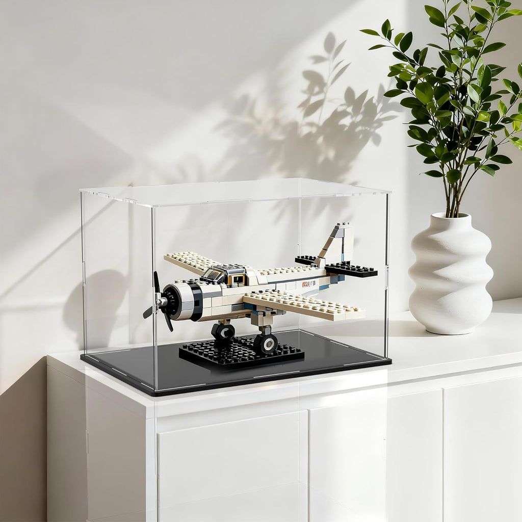Acrylic Box with Matt Black Base, Simple Self-Assembly Clear Acrylic Display Case, 16x13x13 inch Showcase with Lid for Collections, Figures and Miniture House