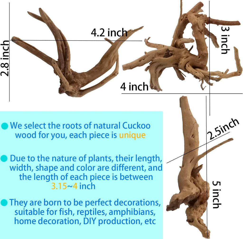 Vmiapxo 8 Pieces Natural Driftwood for Aquarium Decor, Assorted Sinkable Spider Wood, Reptile Drift Wood Branches Fish Tank Decorations (3.15''-4'')