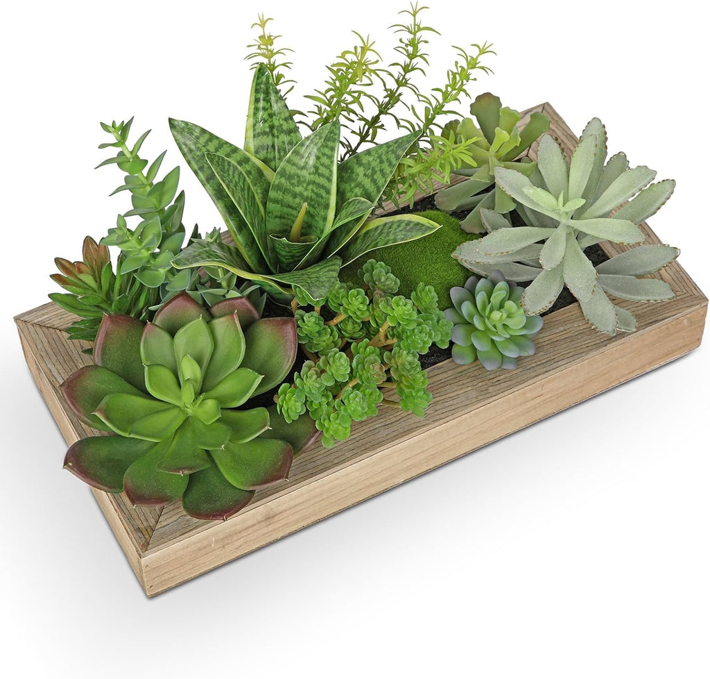 Artificial Succulent Snake Wall Decor Hanging Plants Fake Plants in Rectangle Wooden Frames Faux Plants Wall Boho Decor for Livingroom Bedroom Bathroom Home Office Decor 15.7" x 1.9" x 7.8"