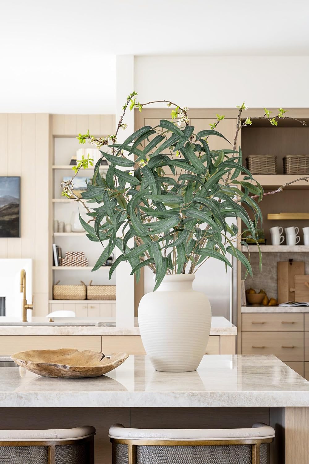 Briful Artificial Eucalyptus Willow Branches 33'' Tall Fake Eucalyptus Stems Arrangement, Realistic Faux Greenery Stems, Indoor Plant, Home Housewarming Farmhouse Porch Vase Decor, Set of 6