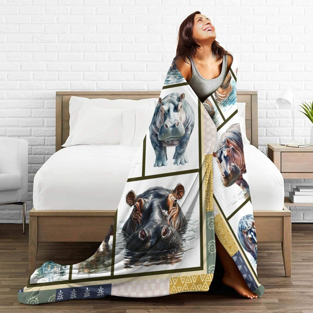 Hippo Blanket Hippos Throw Blanket Flannel Stuff Merch Cozy Decor Fleece Plush Fuzzy Warm Soft Lightweight Bedding Gifts for Lover Girls Women Men Boy Couch Sofa 60"X50"
