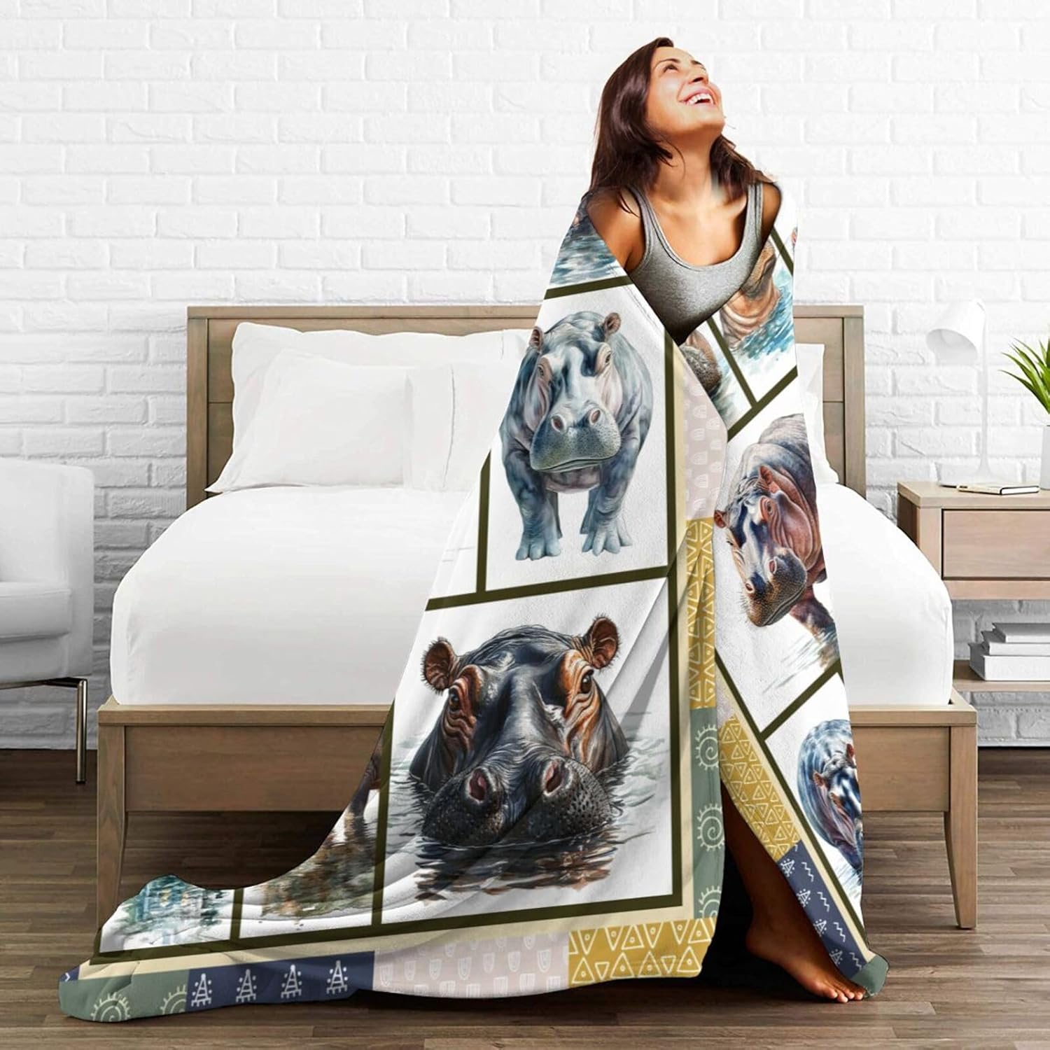 Hippo Blanket Hippos Throw Blanket Flannel Stuff Merch Cozy Decor Fleece Plush Fuzzy Warm Soft Lightweight Bedding Gifts for Lover Girls Women Men Boy Couch Sofa 60"X50"