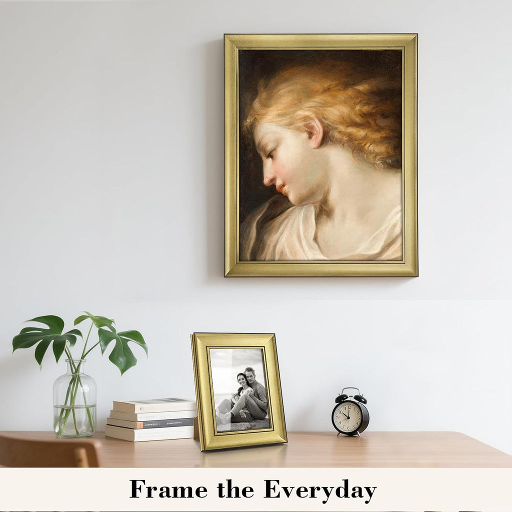HLiWEGNS Vintage Gold 8x10 Frame – Poster Frame with Brushed Gold Finish – Picture Frame for 8 x 10 Artwork, Canvas Prints, Puzzles, and Wall Decor