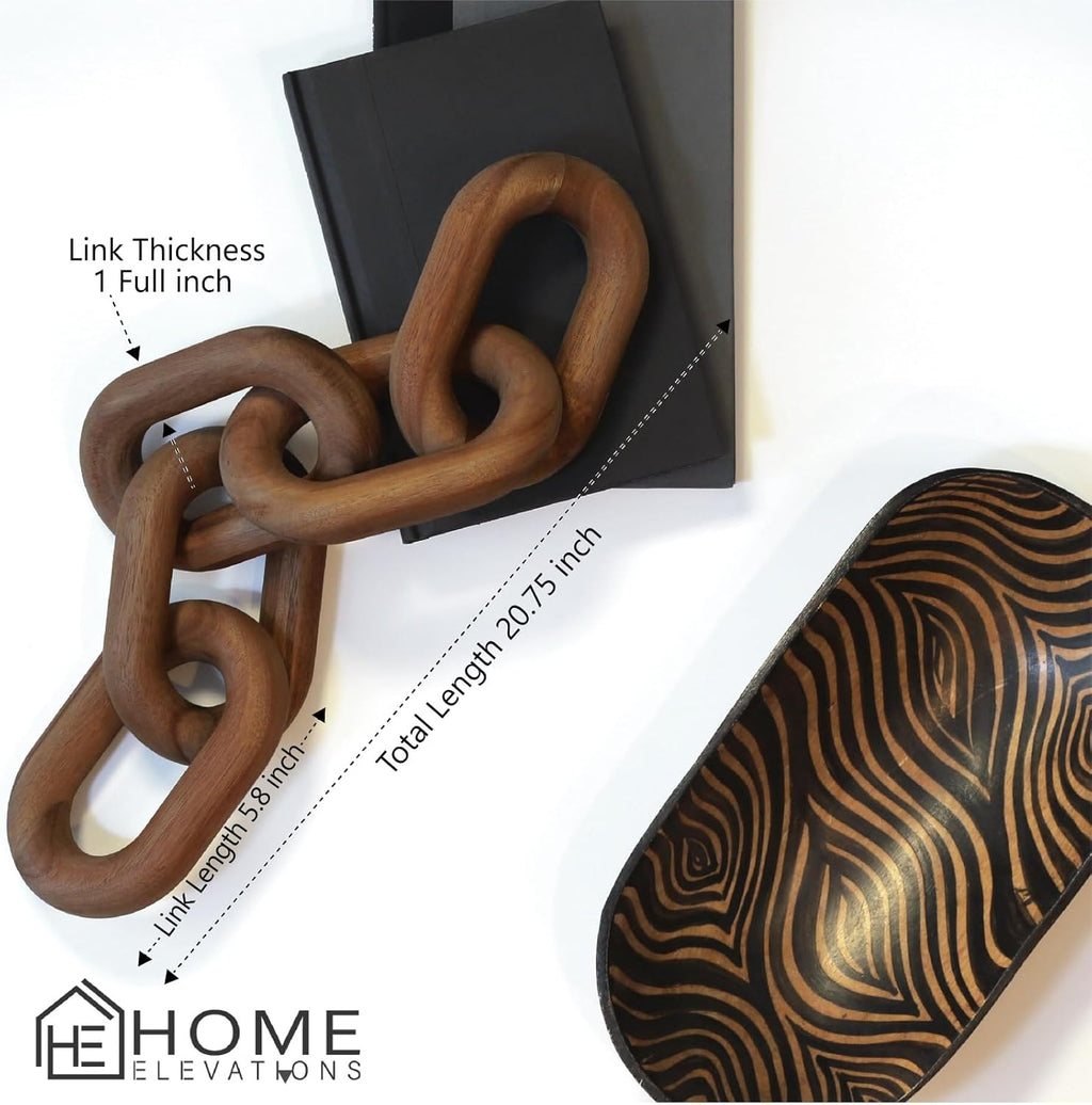 Acacia Wood Chain Link Decor- Brown with Subtle Red Undertone Decorative Chain Links for Coffee Table, Book Shelves, & Racks - Modern Rustic Home Decor Gift Ideas for Housewarming & Wedding