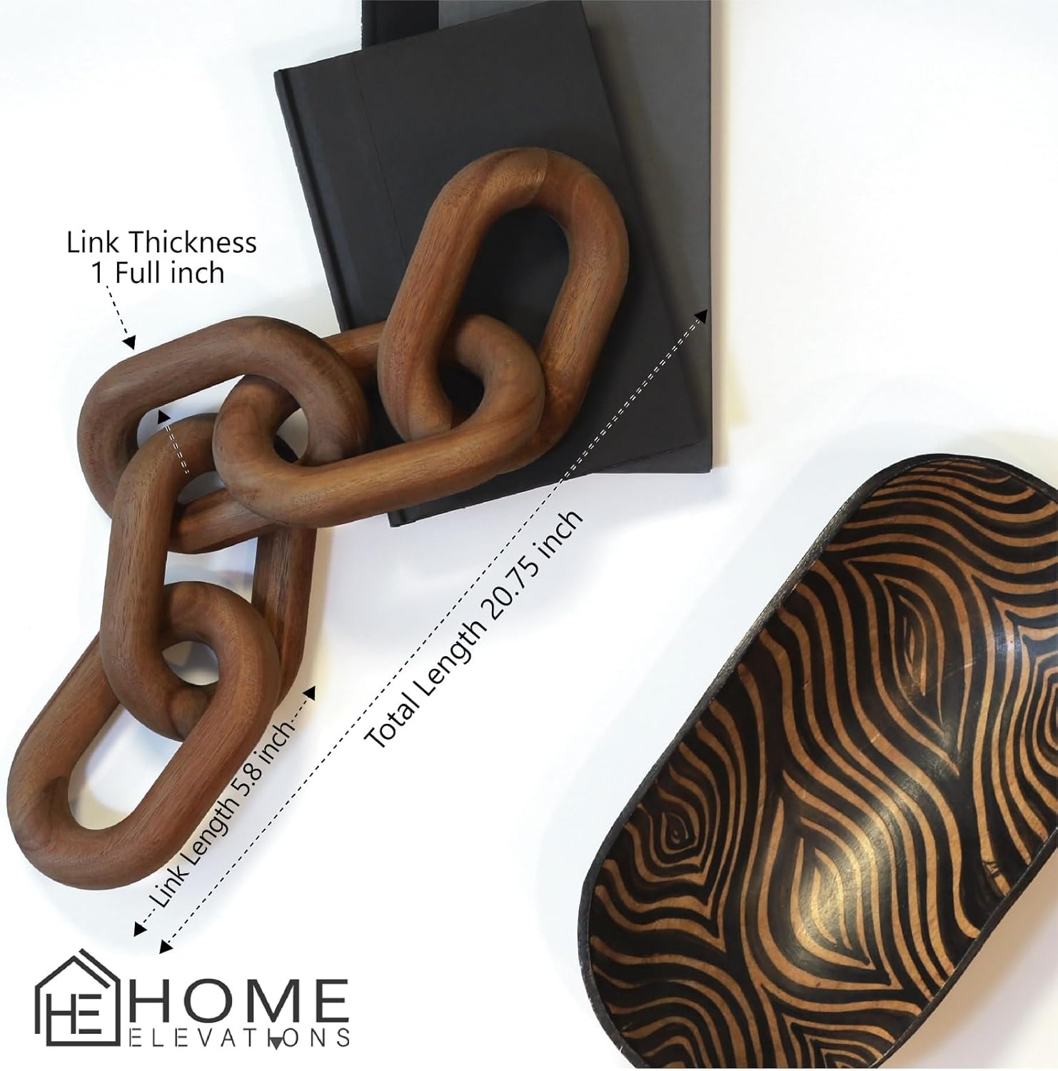 Acacia Wood Chain Link Decor- Brown with Subtle Red Undertone Decorative Chain Links for Coffee Table, Book Shelves, & Racks - Modern Rustic Home Decor Gift Ideas for Housewarming & Wedding