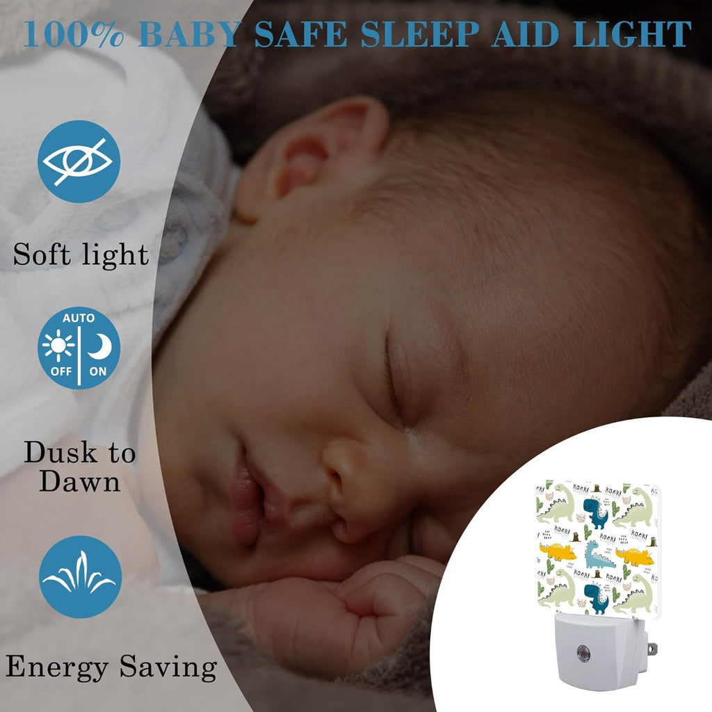 Night Light for Kids Girls Boys, Childish Cute Dinosaur LED Night Light Plug into Wall with Dusk to Dawn Sensor for Room Decor, Hallway, Kitchen, Bathroom, Nursery, Stairs