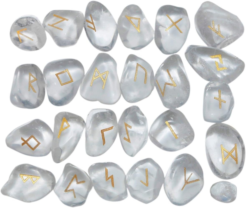 rockcloud Rock Quartz Rune Stones Tumbled Engraved Lettering Crystal Set for Wicca Crystals Healing Chakra Reiki