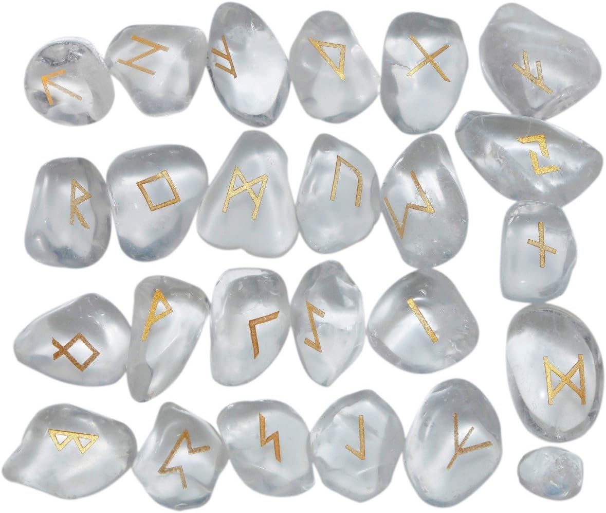 rockcloud Rock Quartz Rune Stones Tumbled Engraved Lettering Crystal Set for Wicca Crystals Healing Chakra Reiki