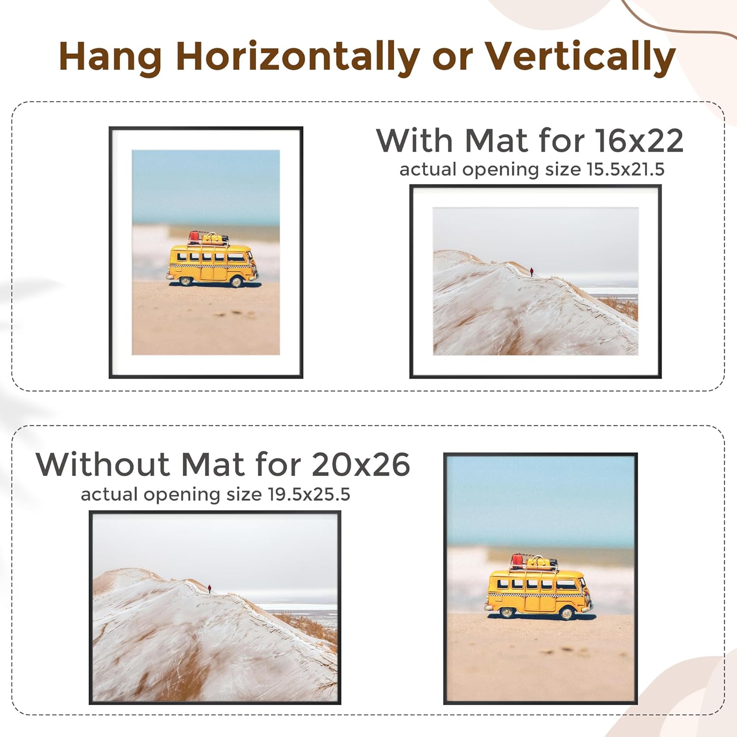 Fun Memories 20x26 Picture Frame, 20 x 26 Metal Poster Frame with Mat for 14x22 Photo - HD Tempered Glass - Vertical and Horizontal Display