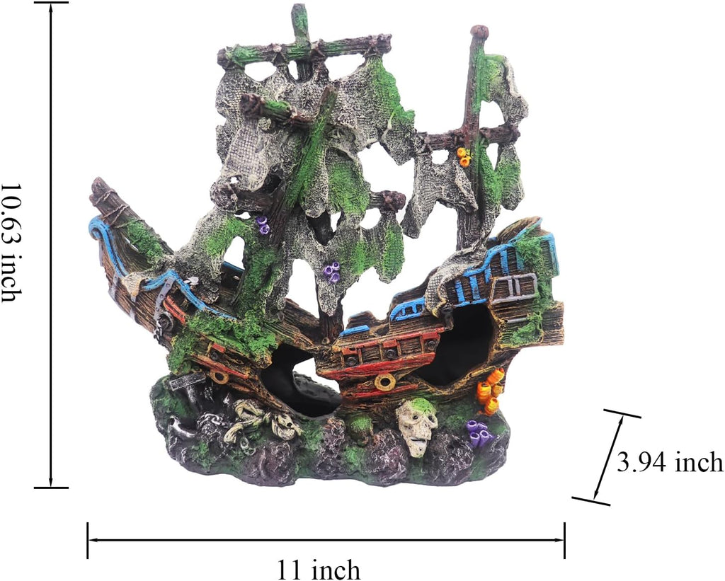 Ulifery Aquarium Boat Shipwreck Sunken Pirate Ship Resin Fish Tank Decorations Aircraft Carrier for Betta Super Large XXL for 55-75 Gallon Tank
