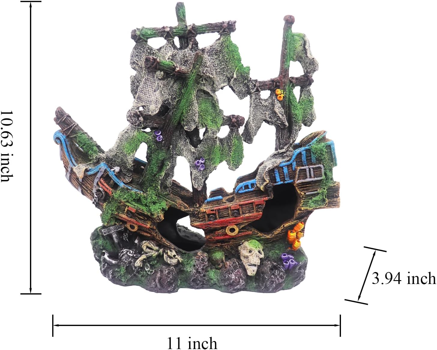 Ulifery Aquarium Boat Shipwreck Sunken Pirate Ship Resin Fish Tank Decorations Aircraft Carrier for Betta Super Large XXL for 55-75 Gallon Tank