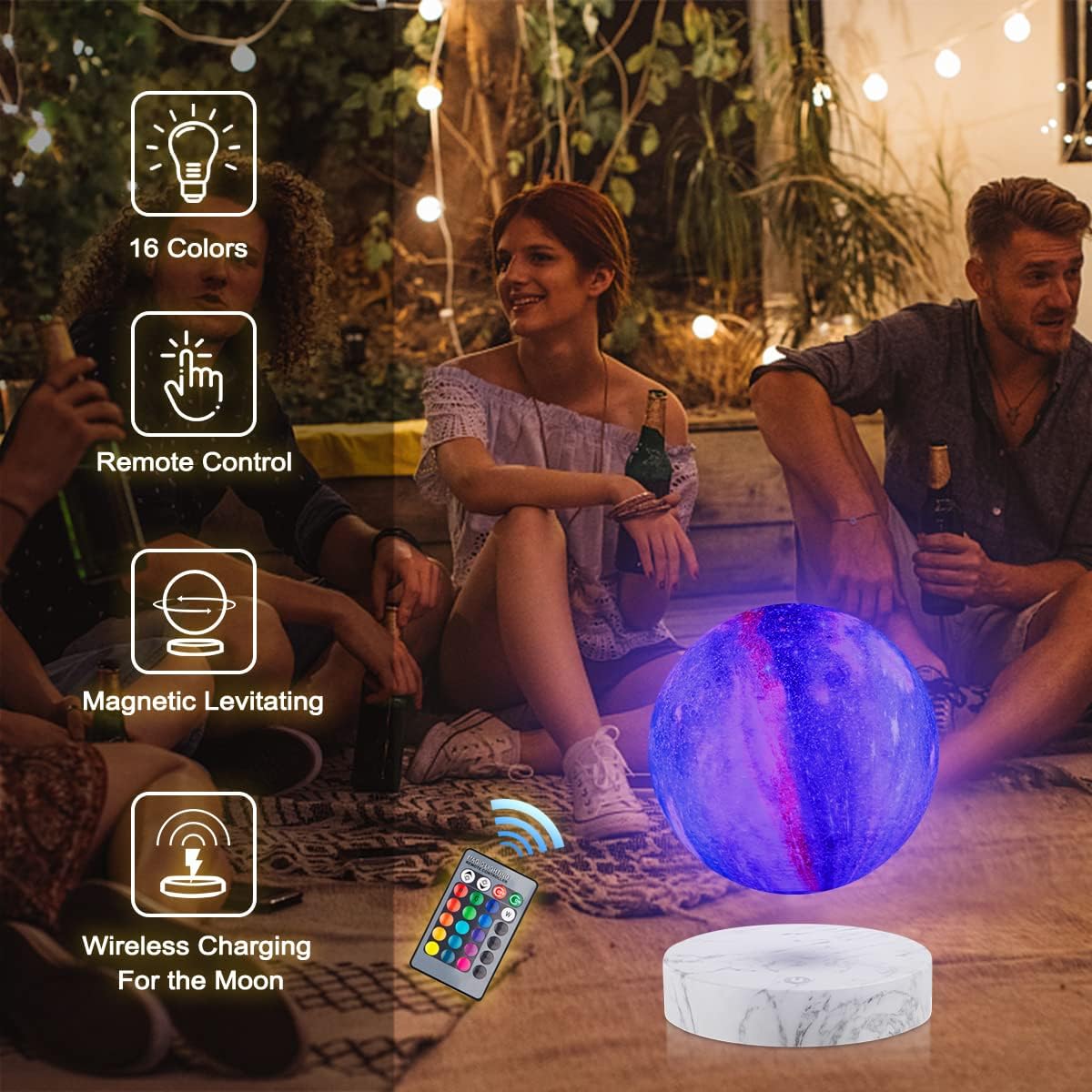 VGAzer Levitating Moon Lamp,Floating and Spinning in Air Freely with 3D Printing LED Moon Light Has 16 Colors 20 Modes for Unique Christmas Gifts,Room Decor (Marble Base 16 Colors Galaxy Moon)