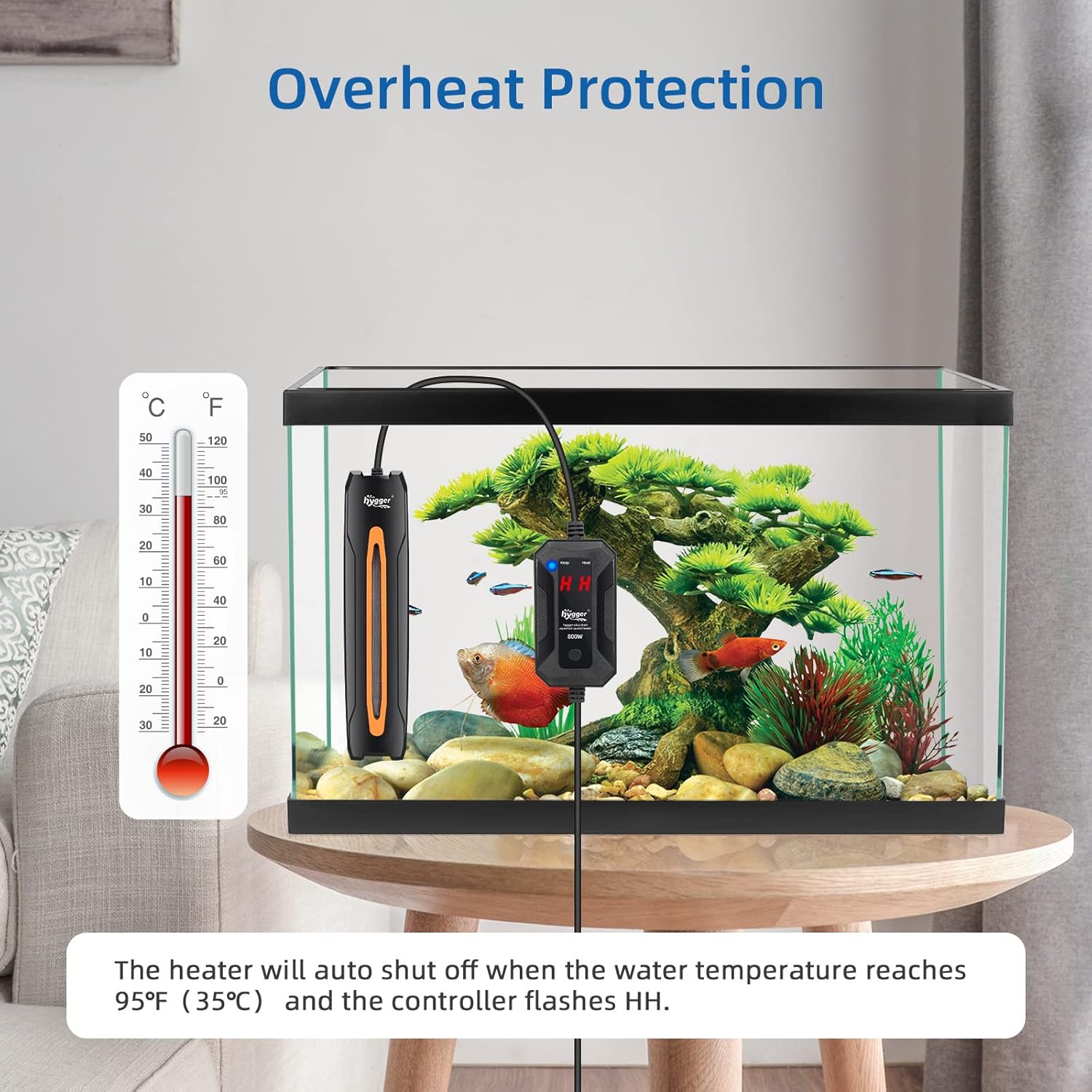 hygger 300W Aquarium Heater, Quartz Fish Tank Heater with LED Digital Display Thermostat Controller for 40-80 Gallon Freshwater Saltwater Tank
