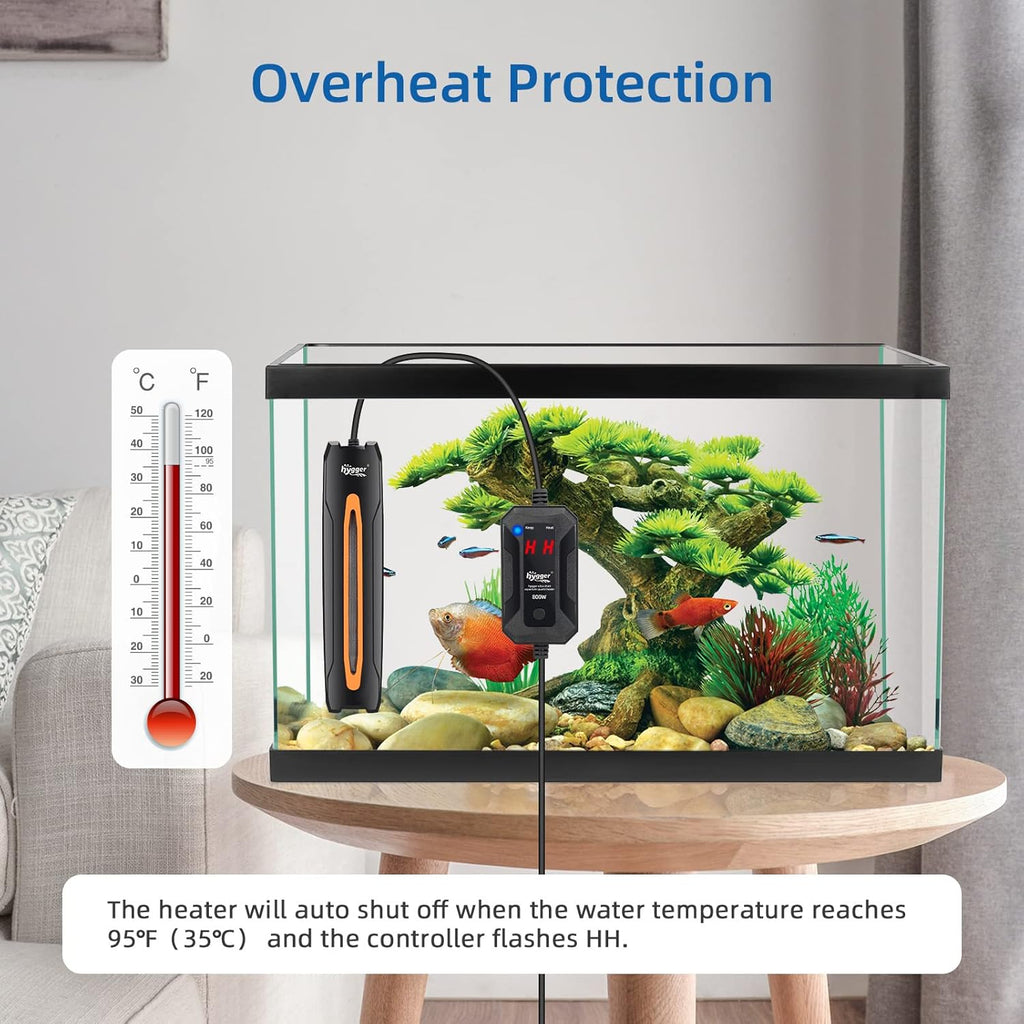 hygger 100W Aquarium Heater, Quartz Fish Tank Heater with LED Digital Display Thermostat Controller for 5-26 Gallon Freshwater Saltwater Tank