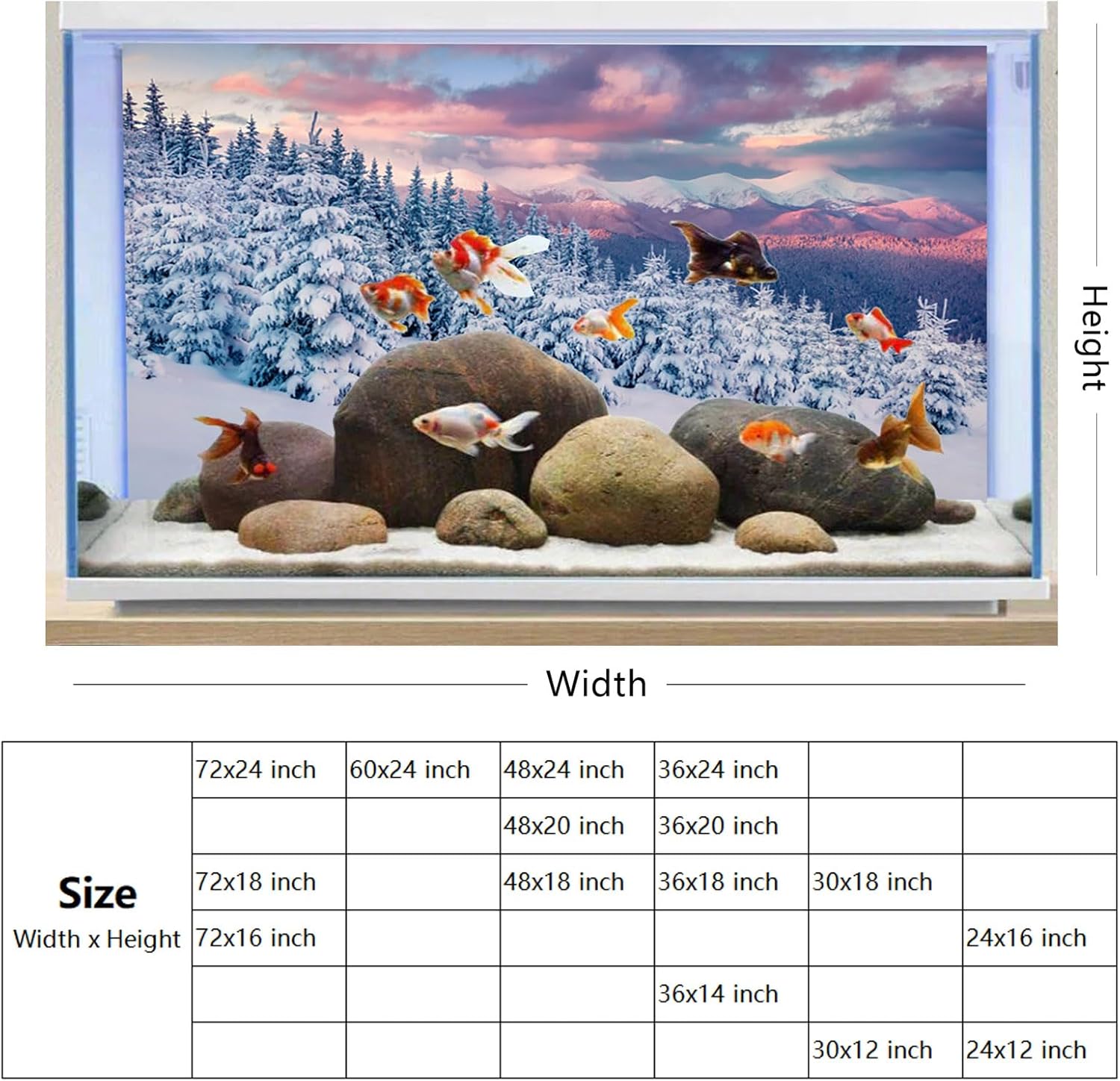 YongFoto Winter Snow Scene Fish Tank Background 36x24 inch Snowfield Pine Forest Rime Sunglow Rosy Clouds Polyester Backdrop Reptile Terrarium Aquarium Bearded Dragon Habitat Background