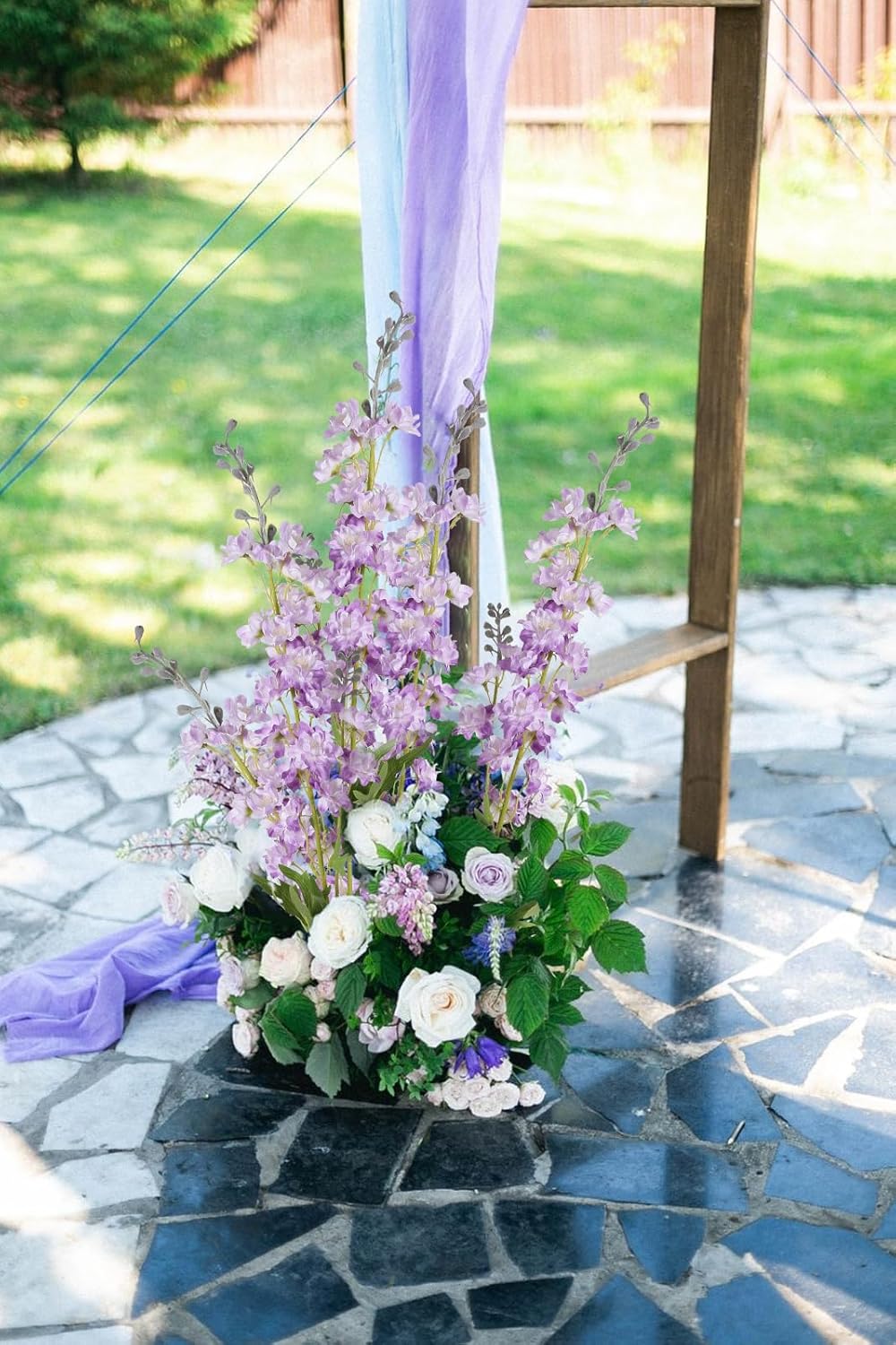 IPOPU Purple Fake Flowers 9pcs Delphinium Artificial Flowers with Clematis Greenery Stems 33.5" Bluebonnet Flowers Larkspur Snapdragon Tall Fake Flowers for Home Bridal Shower Party Decor (Purple)