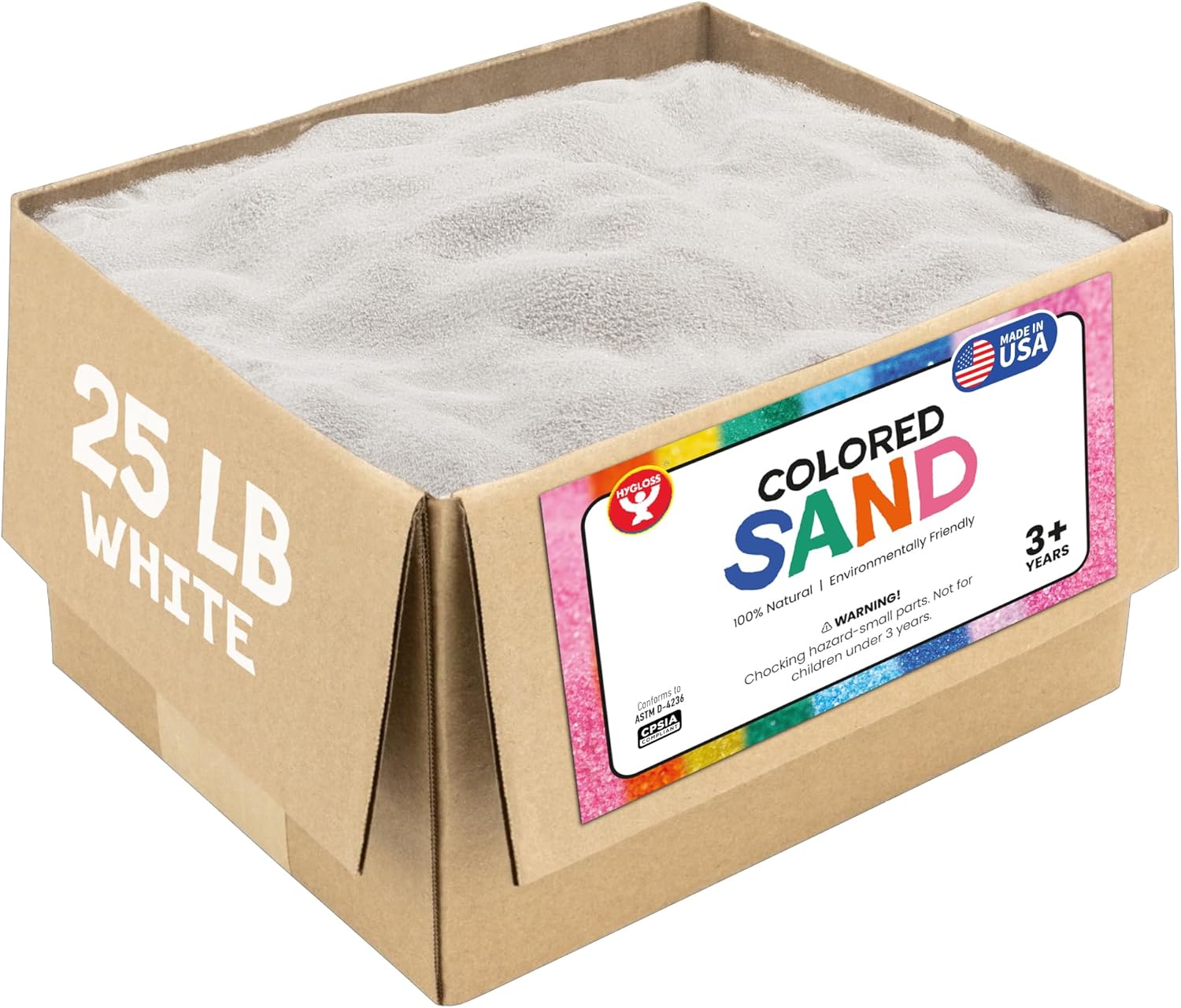 Hygloss Colored Sand for Crafts - 25 lb, White - Vibrant Colorful Fine Sensory Play Sand Art Kits for Kids - Classroom Activities for Children 3 4 5 6 7 8 9 10 11 12 - Safe for Ages 3+