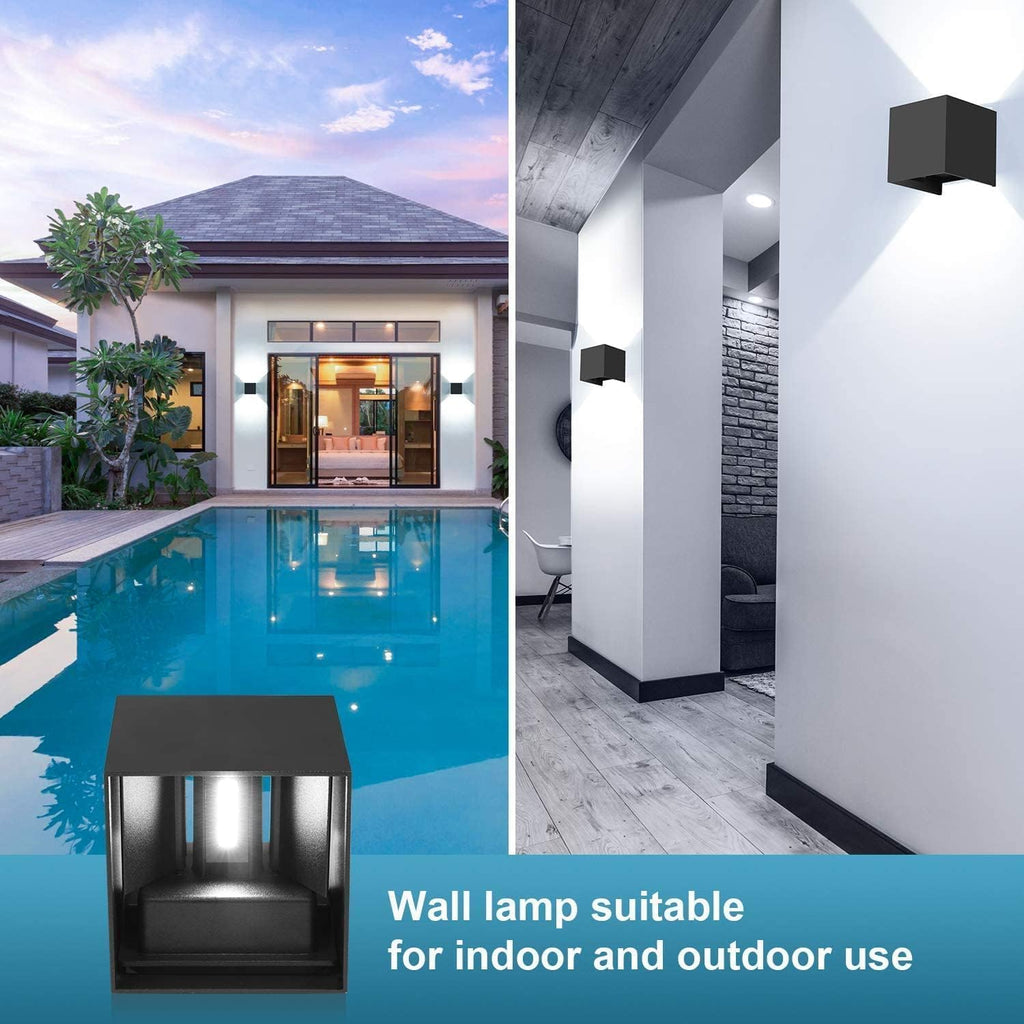 ledmo LED Wall Porch Light Up and Down Outdoor Modern Lights, 20W Adjustable Wall Sconce, IP65 Aluminum Black Square Wall Pack Lighting, 6500K Waterproof Exterior for Yard, House, Patio, Stair, 2 Pack