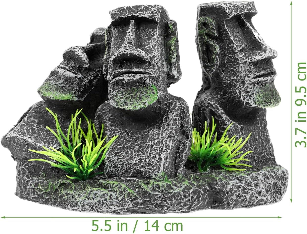 POPETPOP Moai Statues Aquarium Decorations, Betta Fish Moai Decor, Resin Easter Moai Island Figure for Fish Tank Ornament Freshwater Saltwater Tank Decor