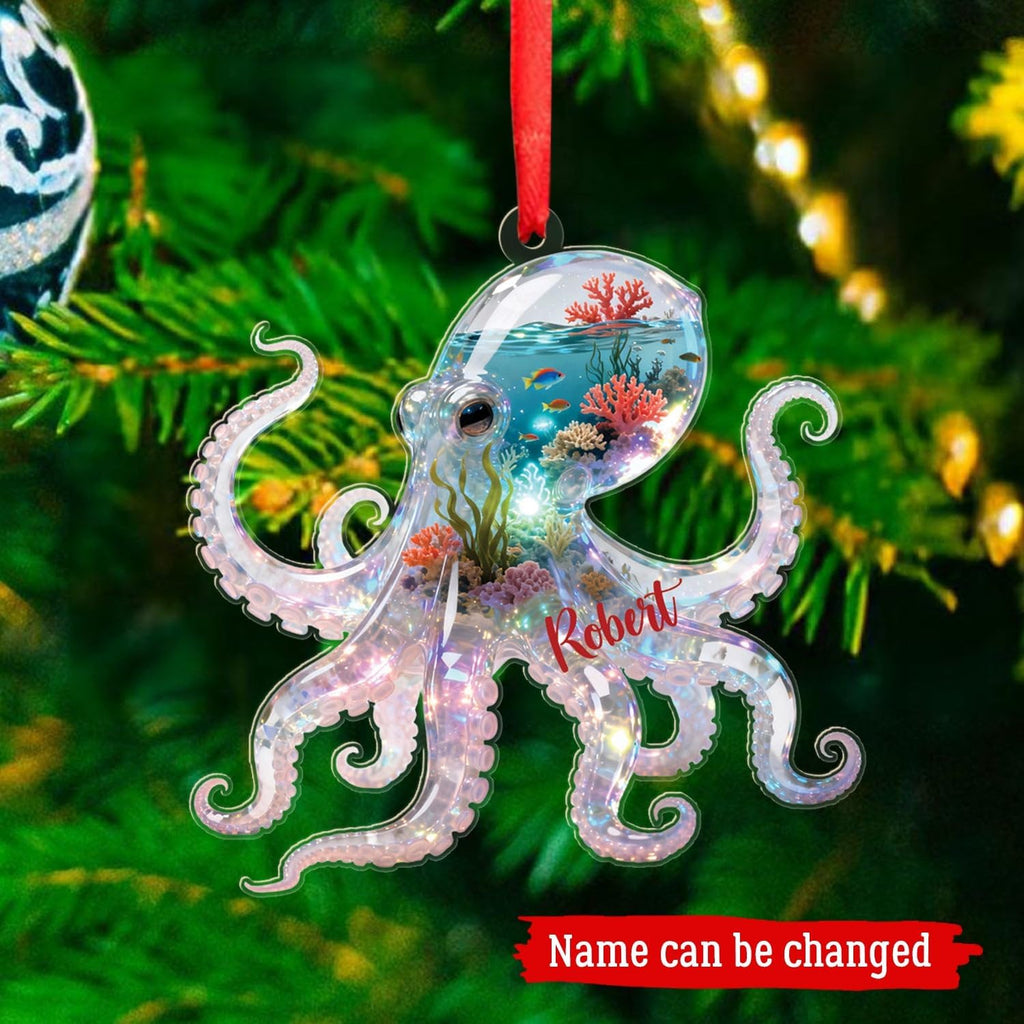 Octopus Sea Animal Shaped Ornament, Personalized Octopus Lover Acrylic Ornament, Ocean Themed Keepsake, Gift for Sea Animal Lover, Merry Christmas Ornaments 2025 with Custom Name Octopuses