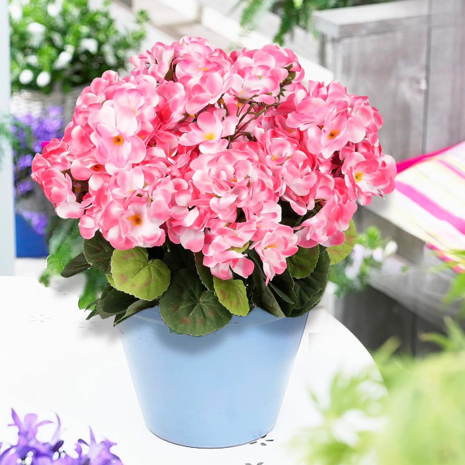 6 Bundles Artificial Flowers for Outdoors, Faux Geraniums Artificial Flowers Realistic, Faux Plants Outdoor UV Resistant for Garden Patio Porch Window Box Home Indoor Outdoor Decor (12, Pink)