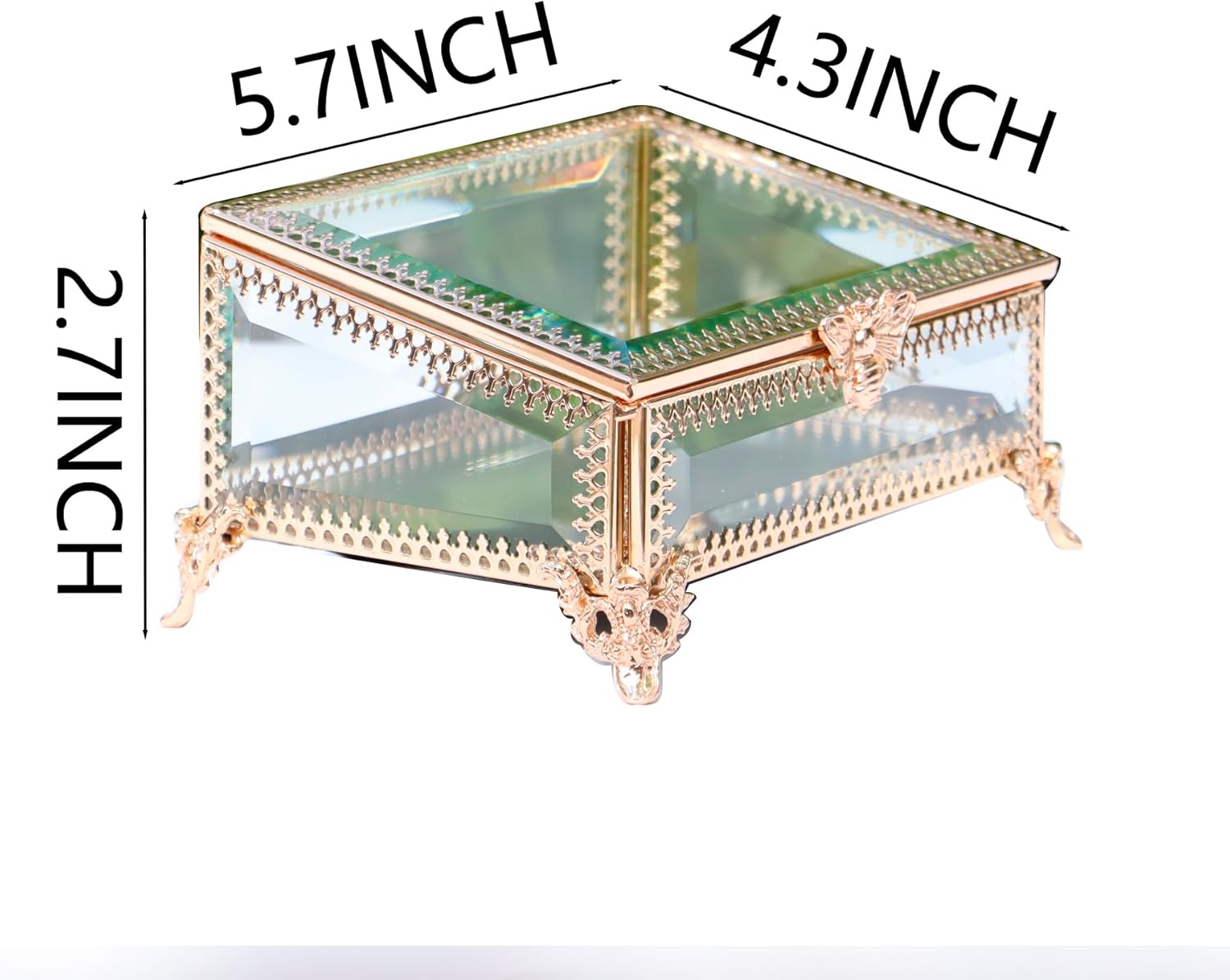 Glass Vintage Jewelry Box Keepsake storage Trinket Ring Display Box Home Decor Beveled Clear Glass Box Organizer (5.7x4.3x2.7Inches)