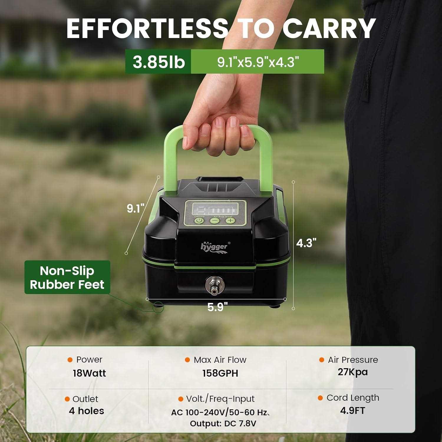 hygger Powerful Rechargeable Aquarium Air Pump, Adjustable Battery-Powered Oxygen Aerator for Fish Tank Emergency, Commercial Use, Live Well, Koi Pond & Power Outages
