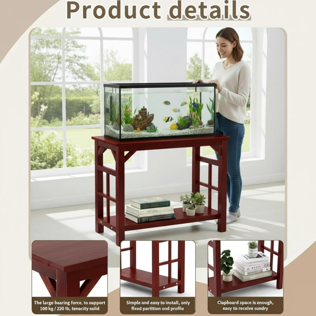 10-20 Gallon Solid Wood Fish Tank Stand Heavy Duty Aquarium Terrarium Stand for Home Office Fish Tank Shelf Table, Cherry, 25.5 x 14 x 24.4 Inch