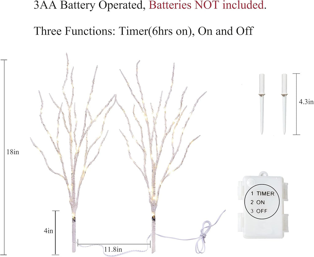 Birchlitland Lighted Birch Branches with Timer Battery Operated 18IN 70L Warm White LED Fairy Lights, Artificial Decorative Branch Lights for Home and Holiday Decoration Indoor Outdoor