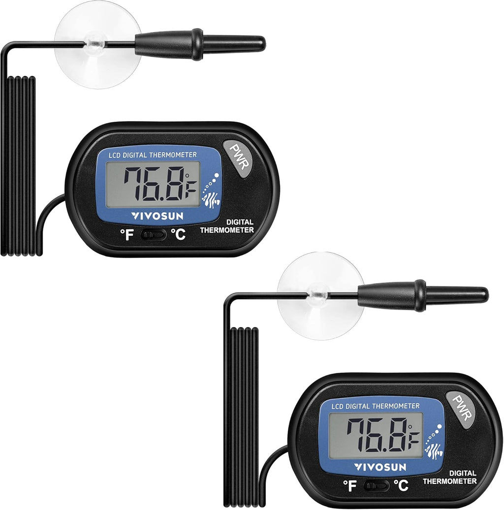 VIVOSUN 2-Pack LCD Digital Aquarium Thermometer Fish Tank Water Terrarium Temperature with Suction Cup for Turtle