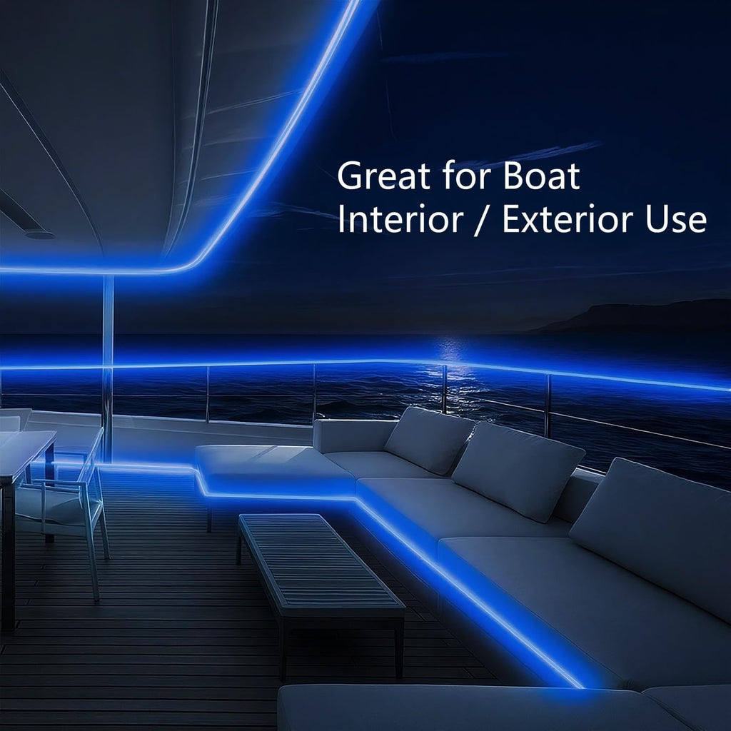 Pontoon Boat LED Strip Lights, 12V 32.8FT Blue Waterproof Marine LED Light Boat Interior Light, Boats Deck Hull Gunnel Lighting, Night Fishing Lights for Bass, Jon, No Battery