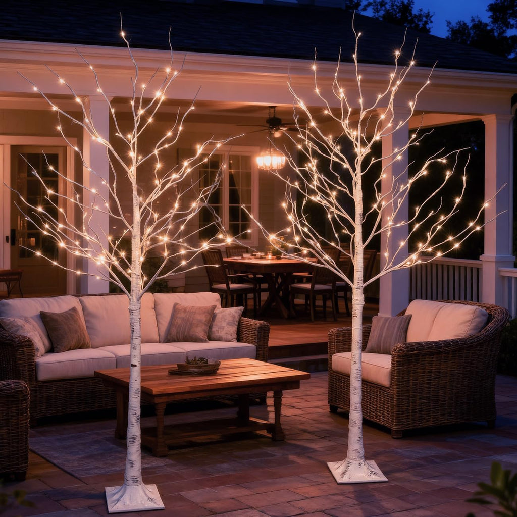 Lighted Birch Tree Set 6ft*2 with 320(160 * 2) Warm White LED Lights for Holiday Decor - Realistic Design, UL Certified, Dimmable, IP44 Waterproof - Ideal for Indoor and Outdoor Decoration
