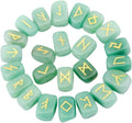 rockcloud Green Aventurine Rune Stones Tumbled Engraved Lettering Crystal Set for Wicca Crystals Healing Chakra Reiki