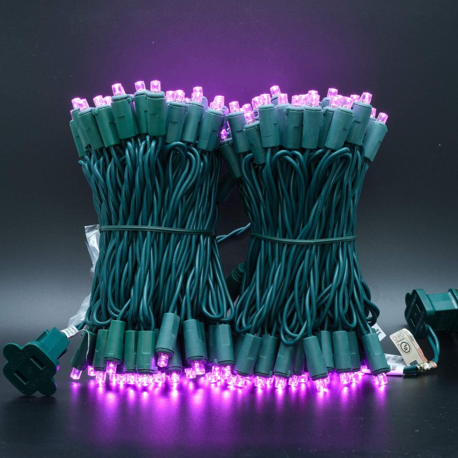 YULETIME Pink Wide Angle LED Christmas Lights with Green Wire, 66 Ft 200 Count UL Certified Commercial Grade 5mm Holiday String Light Set (Pink)