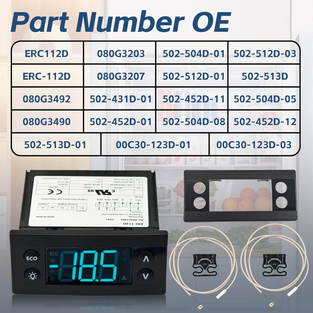 ERC112D Temperature Controller Kit, New BEV Air 00C30-123D-03 Temperature Controller with Dual NTC Sensor Probes, Compatible with Beverage Air Refrigerators
