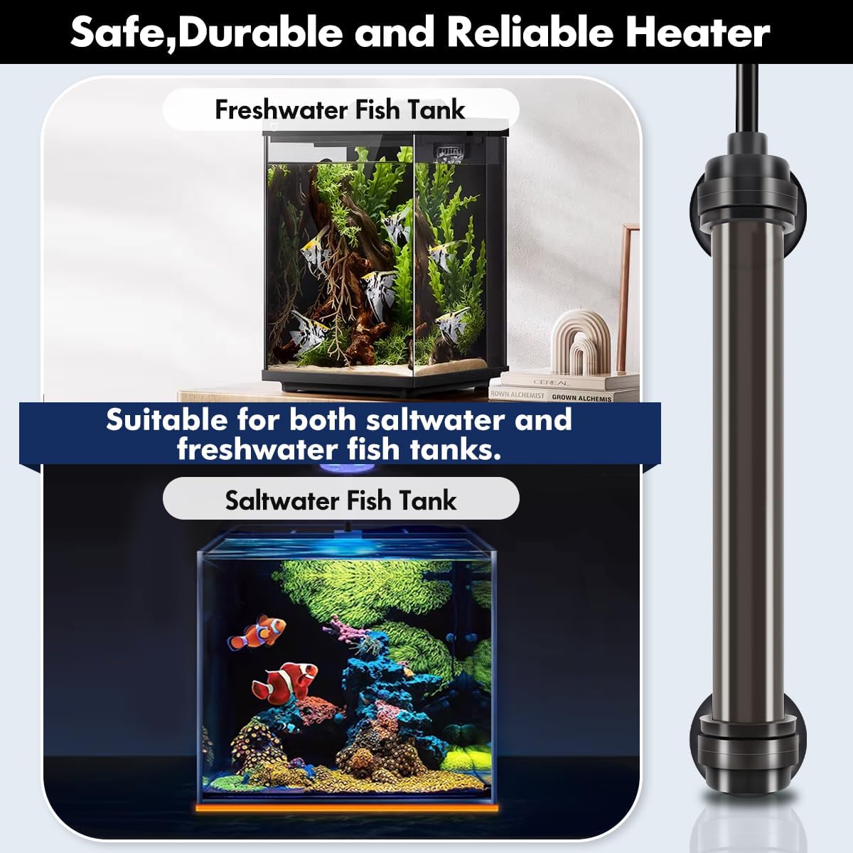 Orlushy 25W Submersible Small Fish Tank Heater with Free Thermometer, Preset Temperature 78℉ Aquarium Heater for 1-5 Gallon Freshwater & Saltwater Tank